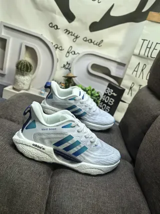 Adidas Gray Blue Knit Upper Gradient Three Stripes Lifestyle Sneakers 9