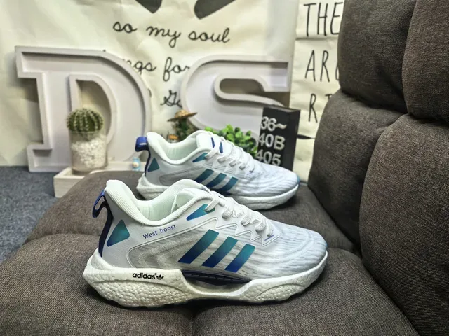 Adidas Gray Blue Knit Upper Gradient Three Stripes Lifestyle Sneakers 11