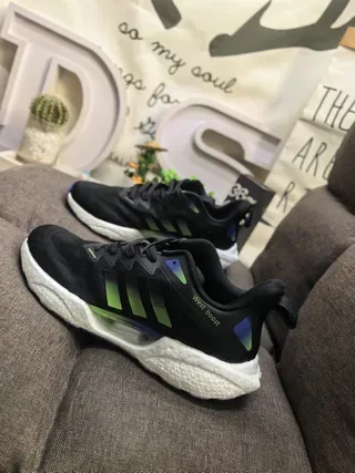Adidas Gray Blue Knit Upper Gradient Three Stripes Lifestyle Sneakers 17