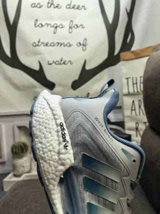 Adidas Gray Blue Knit Upper Gradient Three Stripes Lifestyle Sneakers 23