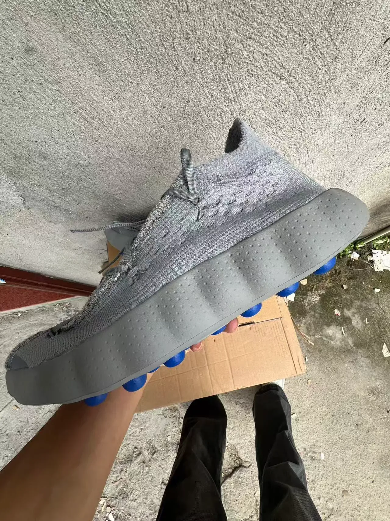 Adidas Gray Blue Sock-Fit Knit Upper Sculpted Perforated Midsole Sneakers 5