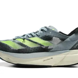 Adidas Gris Verde Malla Ingenierada Three-Stripe Zapatillas de correr