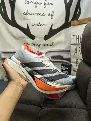 Adidas Gray Orange Engineered Knit Upper Three-Stripe Side Panel Running Shoes 5