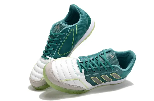 Adidas Green White Low-Top Mesh And Synthetic Upper Indoor Soccer Shoes 2