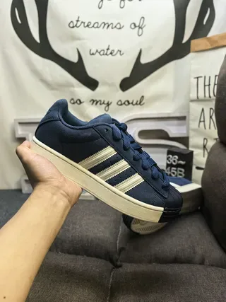 Adidas Navy Beige Low-Top Suede-Textured Upper Lifestyle Sneakers 5