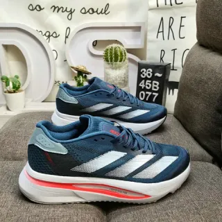 Adidas Navy Red Mesh Knit Upper Three-Stripe Side Branding Running Shoes