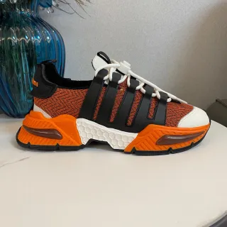 Adidas Orange Black Knit Upper Three Stripes Chunky Sneakers