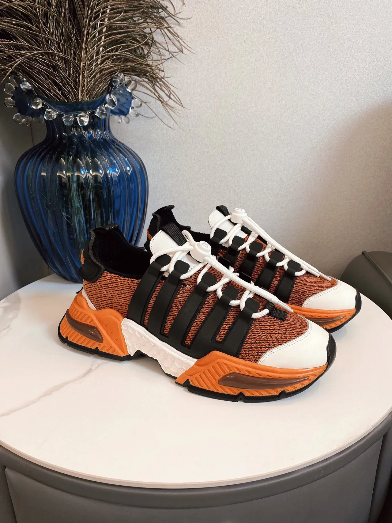 Adidas Orange Black Knit Upper Three Stripes Chunky Sneakers 2