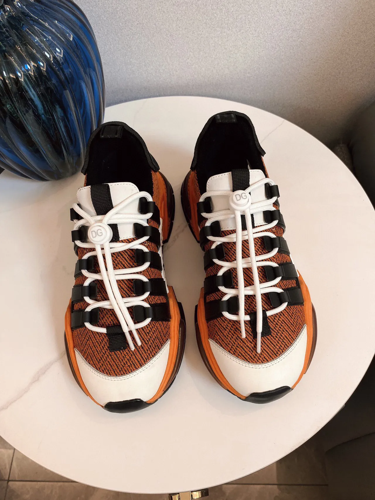 Adidas Orange Black Knit Upper Three Stripes Chunky Sneakers 3
