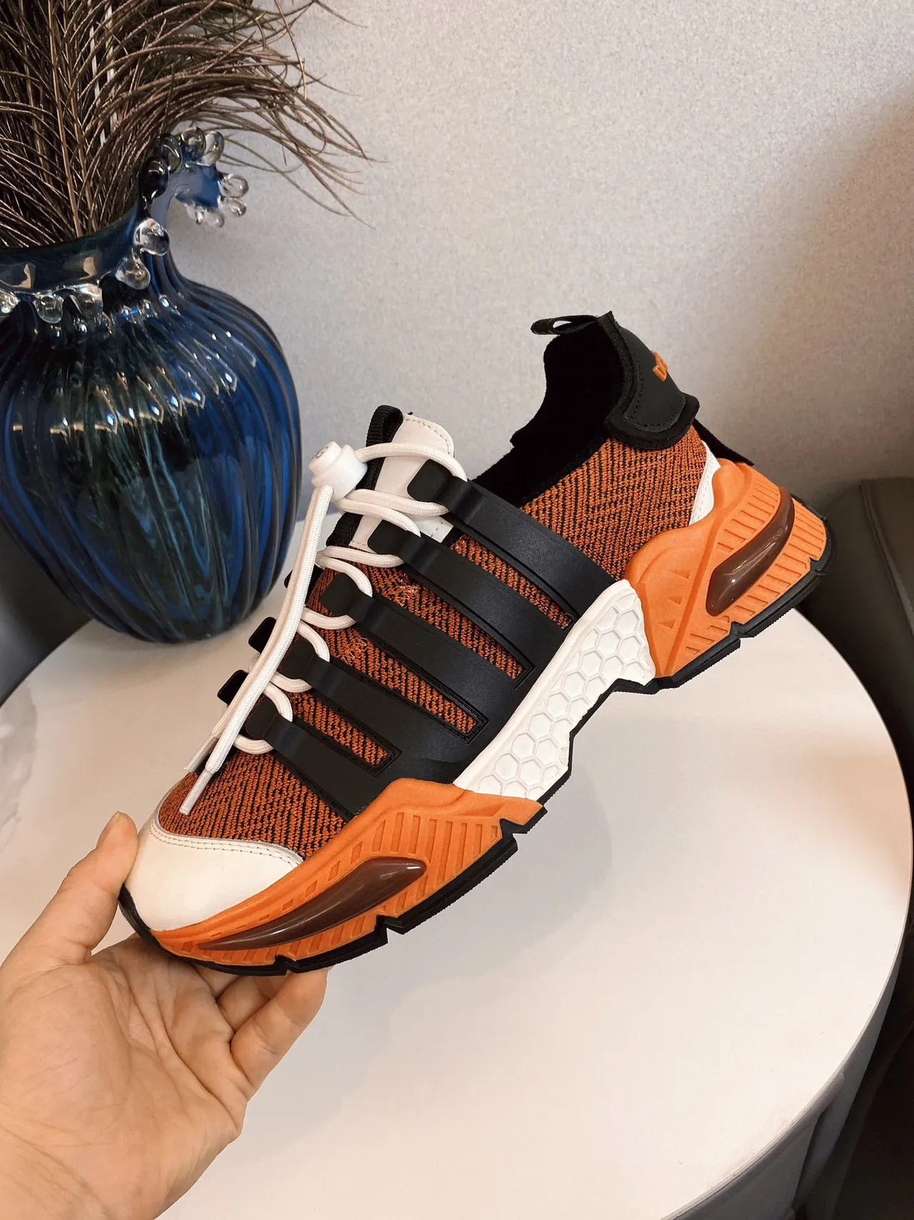 Adidas Orange Black Knit Upper Three Stripes Chunky Sneakers 5
