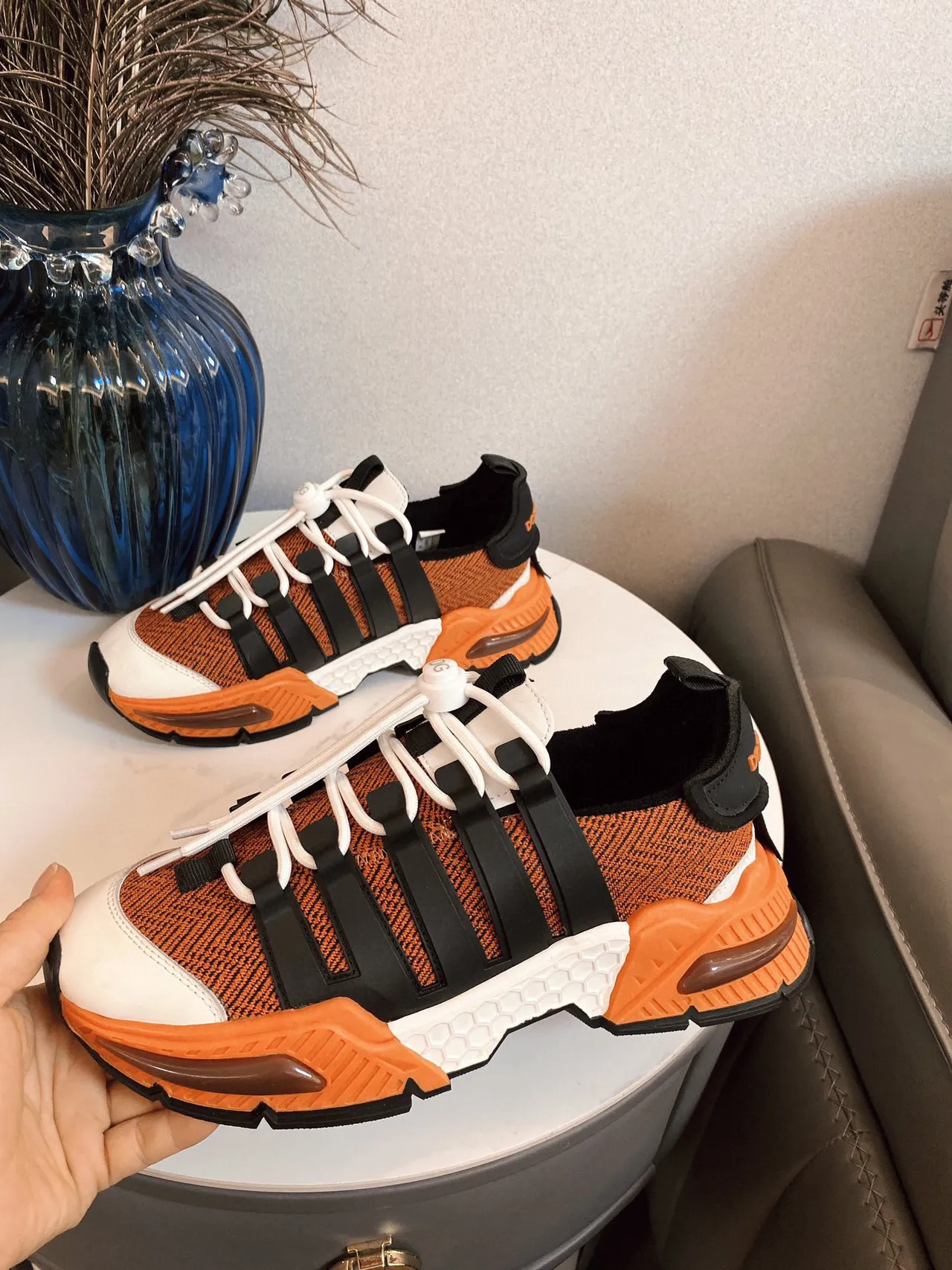 Adidas Orange Black Knit Upper Three Stripes Chunky Sneakers 6