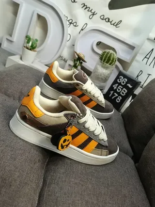 Adidas Orange Brown Low-Top Three-Stripe Side Panel Lifestyle Sneakers 9