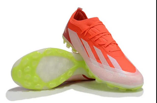 Adidas Orange Green Low-Cut Knit Upper Asymmetric Lacing Firm-Ground Soccer Shoes 4