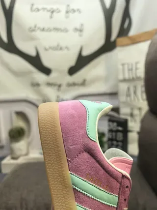 Adidas Pink Green Suede Upper Three-Stripe Side Panel Lifestyle Sneakers 3
