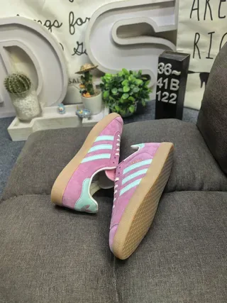 Adidas Pink Green Suede Upper Three-Stripe Side Panel Lifestyle Sneakers 6