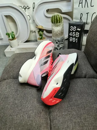 Adidas Pink Red Lightweight Mesh Upper Gradient Striped Overlays Running Shoes 6