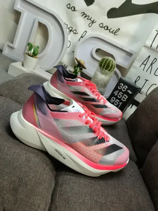 Adidas Pink Red Lightweight Mesh Upper Gradient Striped Overlays Running Shoes 9