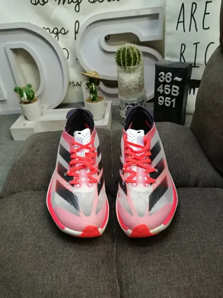 Adidas Pink Red Lightweight Mesh Upper Gradient Striped Overlays Running Shoes 10