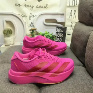 Adidas Pink Red Vibrant Monochrome Upper Three-Tone Stripe Design Running Shoes