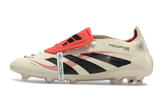 Adidas Predator Beige Red Laceless Strap Closure Ribbed Synthetic Forefoot Firm-Ground Soccer Shoes 3