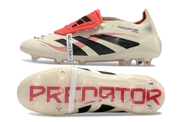 Adidas Predator Beige Red Laceless Strap Closure Ribbed Synthetic Forefoot Firm-Ground Soccer Shoes 4