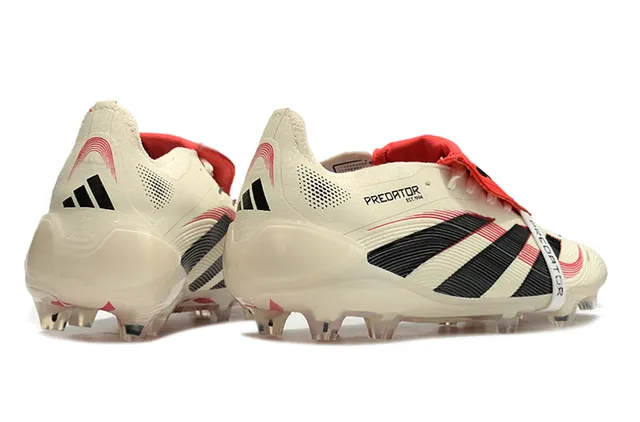 Adidas Predator Beige Red Laceless Strap Closure Ribbed Synthetic Forefoot Firm-Ground Soccer Shoes 5