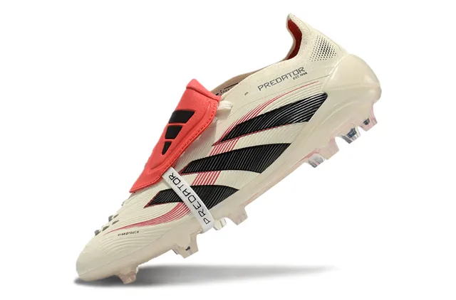 Adidas Predator Beige Red Laceless Strap Closure Ribbed Synthetic Forefoot Firm-Ground Soccer Shoes 7