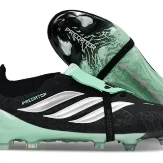 Adidas Predator Black Green Laceless Strap Closure Translucent Mint Outsole Firm-Ground Soccer Shoes