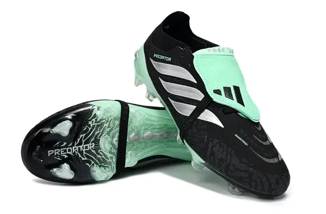Adidas Predator Noir Vert Sans Lacets Sangle Outsole Translucide Mint Semelle Terrain Ferme Chaussures de Football 4