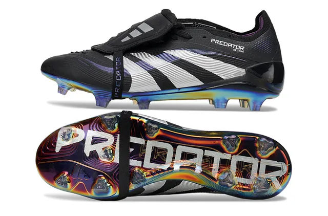 Adidas Predator Noir Blanc Fermeture à sangle sans lacets Semelle iridescente holographique Chaussures de football sur terrain ferme 2