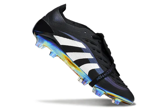 Adidas Predator Noir Blanc Fermeture à sangle sans lacets Semelle iridescente holographique Chaussures de football sur terrain ferme 3