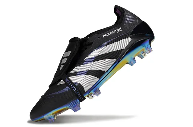 Adidas Predator Noir Blanc Fermeture à sangle sans lacets Semelle iridescente holographique Chaussures de football sur terrain ferme 4