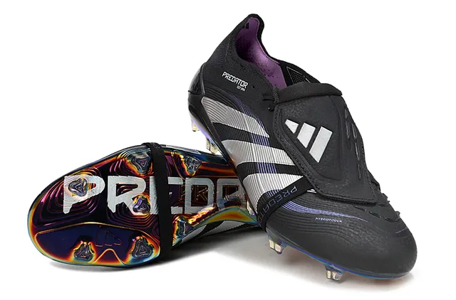 Adidas Predator Noir Blanc Fermeture à sangle sans lacets Semelle iridescente holographique Chaussures de football sur terrain ferme 5