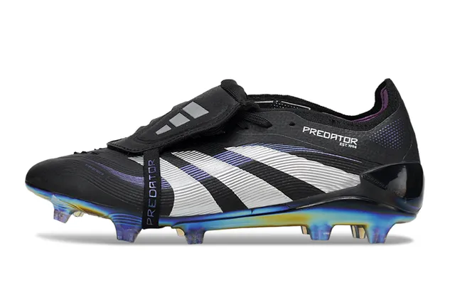 Adidas Predator Noir Blanc Fermeture à sangle sans lacets Semelle iridescente holographique Chaussures de football sur terrain ferme 7