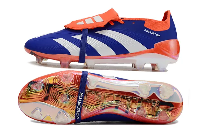 Adidas Predator Bleu Orange Sans Lacets Fermeture à Sangle Sola Iridescente Translucide Terrain Firme Chaussures de Football 6