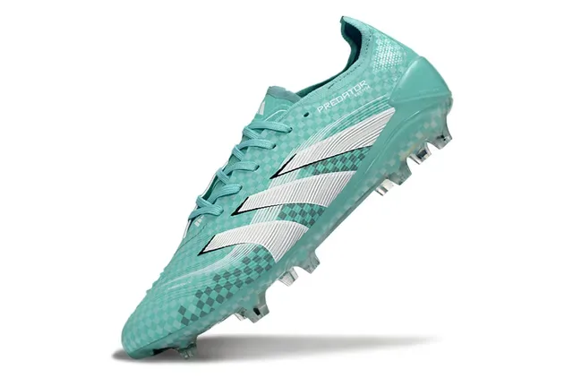 Adidas Predator Bleu Blanc Texture Supérieure à Carreaux Trois Rayures Terrain Firme Chaussures de Football 3