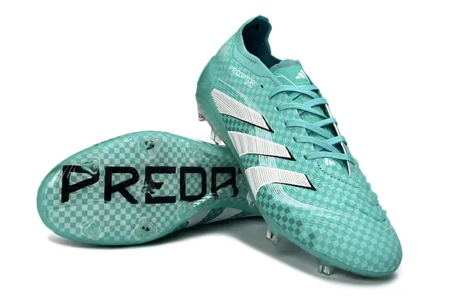 Adidas Predator Bleu Blanc Texture Supérieure à Carreaux Trois Rayures Terrain Firme Chaussures de Football 4