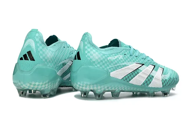 Adidas Predator Bleu Blanc Texture Supérieure à Carreaux Trois Rayures Terrain Firme Chaussures de Football 5