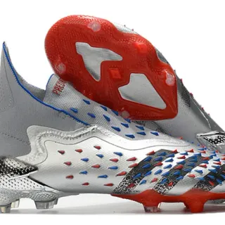 Adidas Predator Edge Silver Red Metallic Synthetic Upper Molded Heel Cage Firm-Ground Soccer Shoes