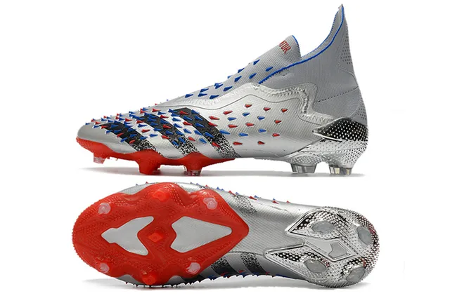 Adidas Predator Edge Prateado Vermelho Metálico Upper Sintético Moldeado Jaula do Calcanhar Firm-Ground Sapatos de Futebol 2