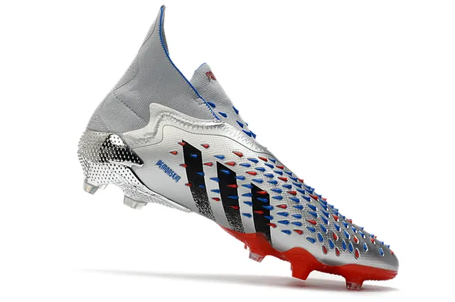 Adidas Predator Edge Prateado Vermelho Metálico Upper Sintético Moldeado Jaula do Calcanhar Firm-Ground Sapatos de Futebol 3