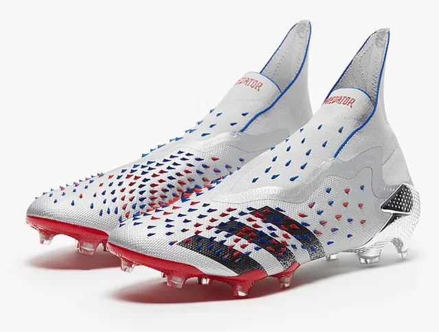 Adidas Predator Edge Prateado Vermelho Metálico Upper Sintético Moldeado Jaula do Calcanhar Firm-Ground Sapatos de Futebol 6