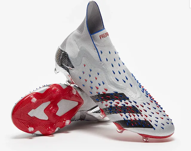 Adidas Predator Edge Prateado Vermelho Metálico Upper Sintético Moldeado Jaula do Calcanhar Firm-Ground Sapatos de Futebol 8