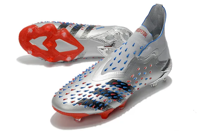 Adidas Predator Edge Prateado Vermelho Metálico Upper Sintético Moldeado Jaula do Calcanhar Firm-Ground Sapatos de Futebol 9