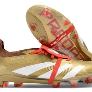 Adidas Predator Gold Red Metallic TPU Upper White Three-Stripe Branding Firm-Ground Soccer Shoes