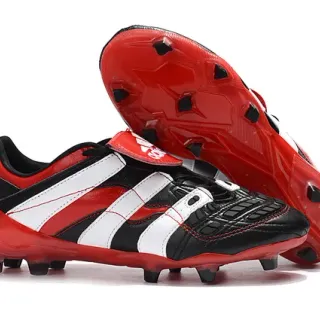 Adidas Predator बिना लेस पट्टा लाल काला सफेद फर्म ग्राउंड फुटबॉल जूते