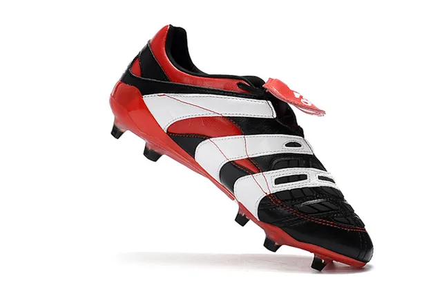 Adidas Predator Sans Lacets Sangle Rouge Noir Blanc Terrain Ferme Chaussures de Football 3