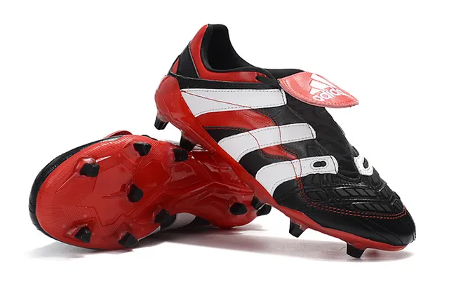 Adidas Predator Sans Lacets Sangle Rouge Noir Blanc Terrain Ferme Chaussures de Football 5