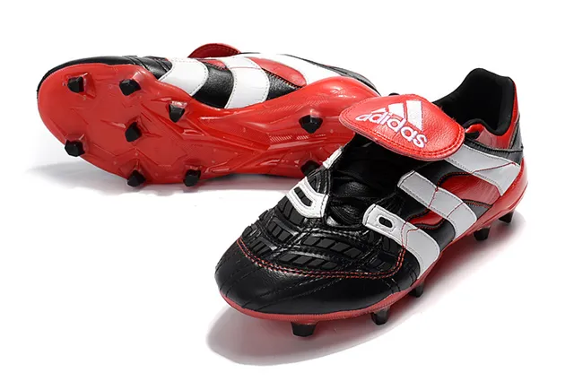 Adidas Predator Sans Lacets Sangle Rouge Noir Blanc Terrain Ferme Chaussures de Football 6