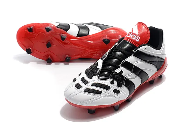 Adidas Predator Sans Lacets Sangle Rouge Noir Blanc Terrain Ferme Chaussures de Football 22